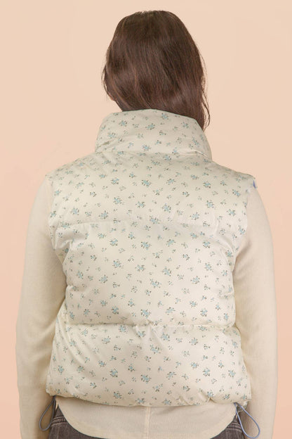NJ90395-Floral Printed Cropped Puffer Vest