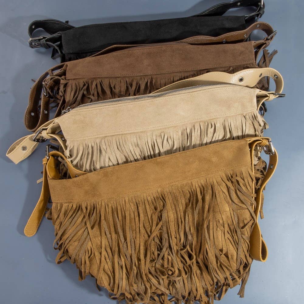 Fringe Faux Suede Shoulder Bag