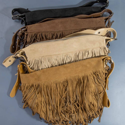 Fringe Faux Suede Shoulder Bag