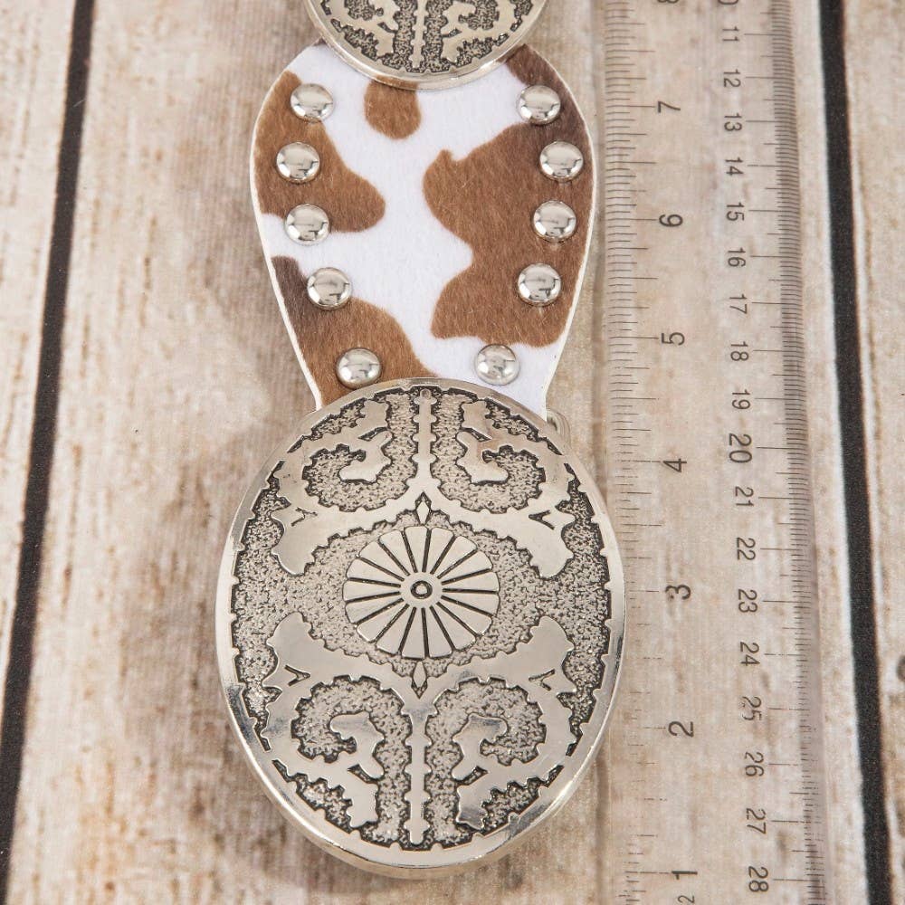 Western Oval Concho Studded Trim Vegan Leather Belt