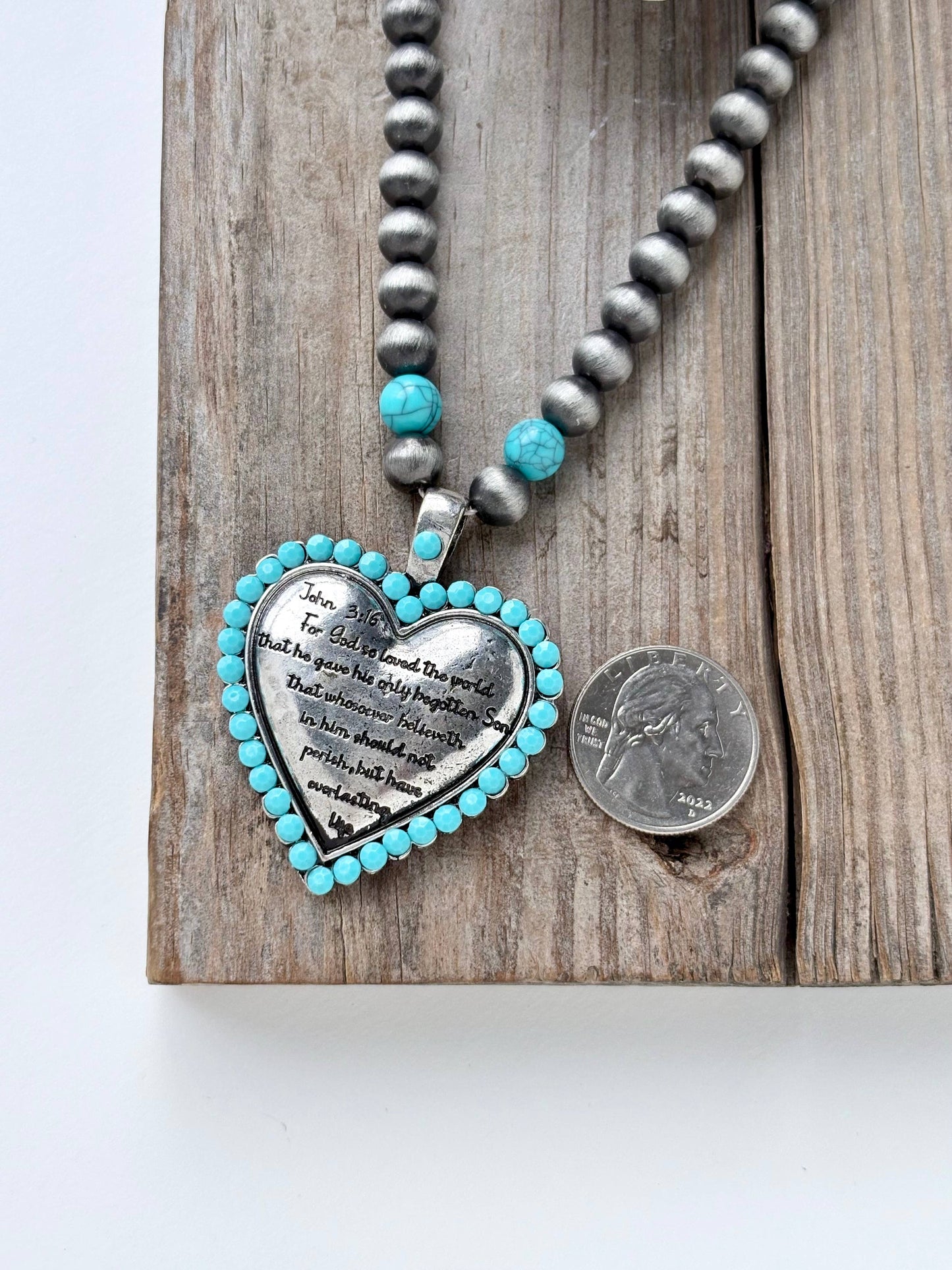 Western Bible Verse Engraved Heart Pendant Necklace