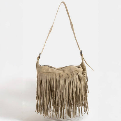 Fringe Faux Suede Shoulder Bag