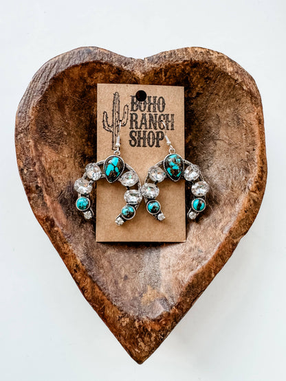 Glass Stone Squash Blossom Western Earrings