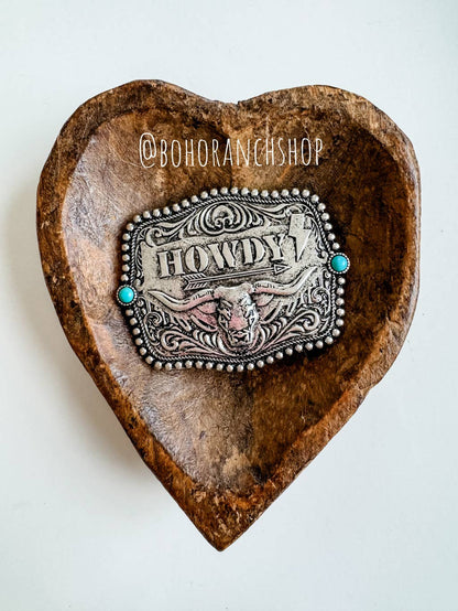 Western Typography Belt Buckle - Howdy - Punchy - Concho