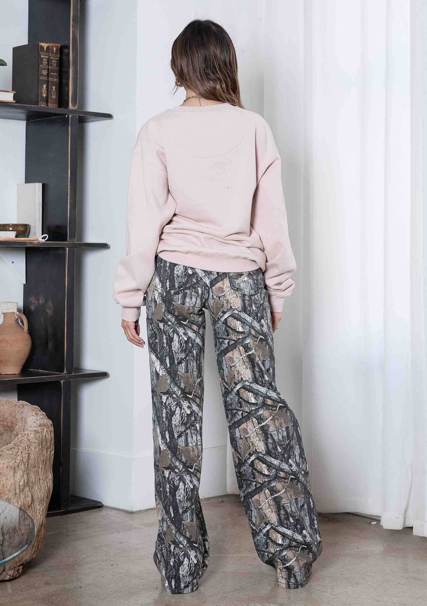 High-Rise Camo Print Wide Leg Jeans