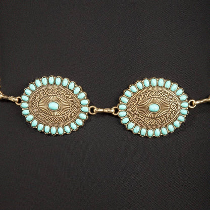 Western Mini Turquoise Stud Oval Concho Chain Belt