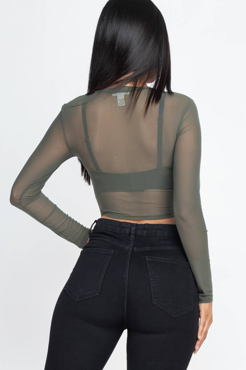 Solid Mesh Sheer Crop Top