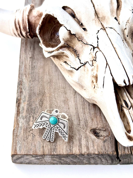 Western Thunderbird Turquoise Stone Statement Cuff Ring