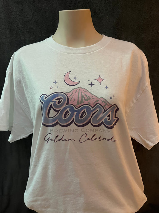 Coors Brewing Company Pink and Purple Graphic T-shirt