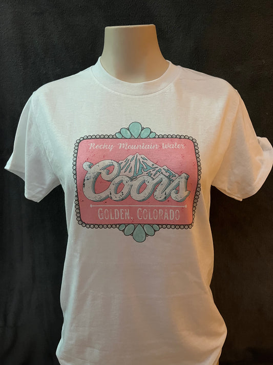Coors Rocky Mountain Pink and Turquoise Graphic T-shirt